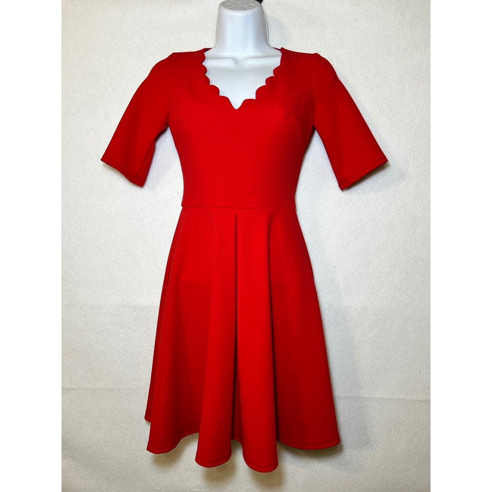 B. Darlin Red Scalloped Neck Coquette Whimsy Retro Skater Mini Dress Juniors 1/2